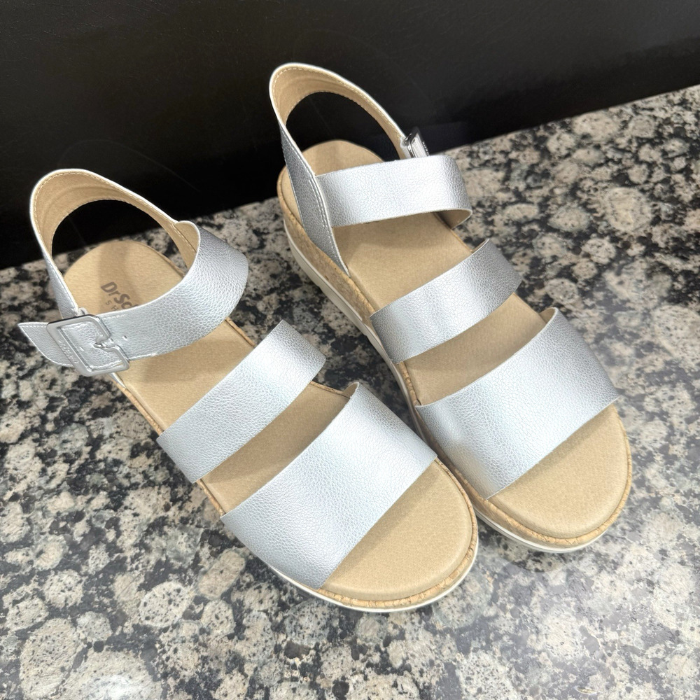 Dr. Scholl's Women's Once Twice Espadrille Platform Wedge Sandal 8M silver - Picture 2 of 11